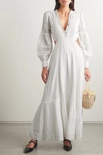 LoveShackFancy Aneesha Dress S Women Party Embroidered Cutout Flared Maxi 46219