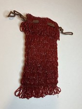 Antique Early 1900s Flapper Red Beaded Drawstring Purse Pouch Bag Made In Czech