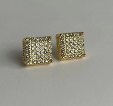 Gold Plated CZ Square Stud Earrings 11mm Iced...