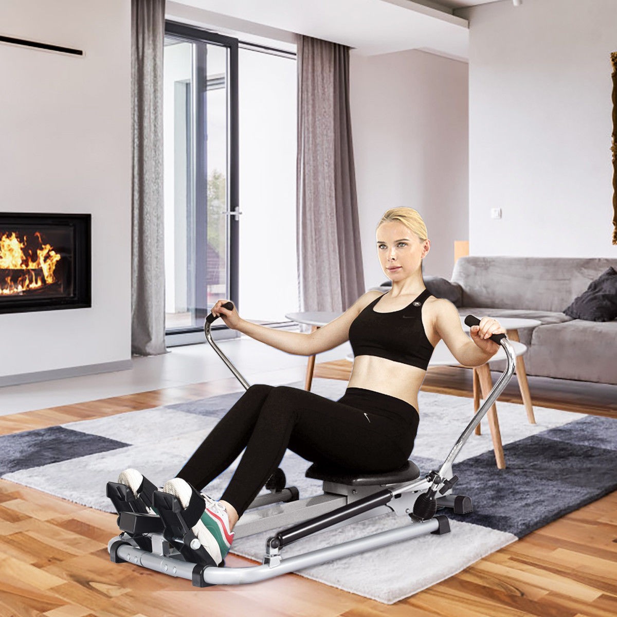 Exercise Rowing Machine Rower w/Adjustable Double Hydraulic Resistance Home Gym