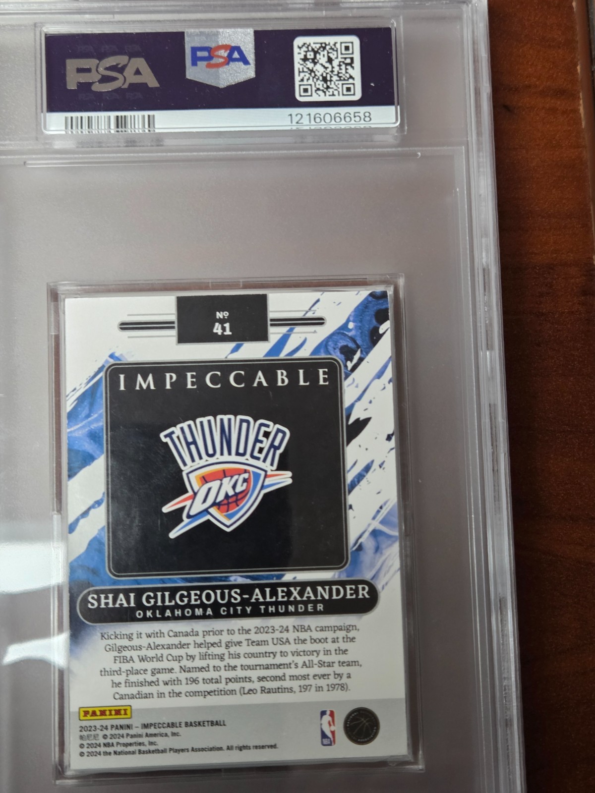 2023-24 Panini Impeccable SGA 1/2oz 14k NBA Logoman Gold Bar 3/3 PSA 7 view 4