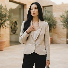 MNG by Mango Womens Beige Shawl Collar Single Button Peplum Blazer Jacket XS
