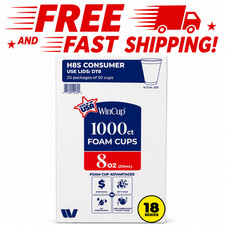 WinCup Foam Drink Cups 18 series, White, 8 oz., 1000 ct with Free Shipping in US