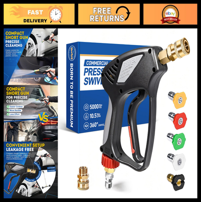 #ad High Pressure Washer Gun 5000 PSI 360° Swivel Quick Connect Inlet Outlet 5 No $77.99