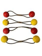 Lot 4 Vintage Hair Twin Bead Ponytail Holders Grooved Red Yellow Round Balls