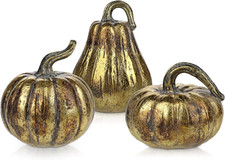 Fall Pumpkin Decor 3 PCS Gold Resin Pumpkin Figurines Fake Pumpkins for Decorati