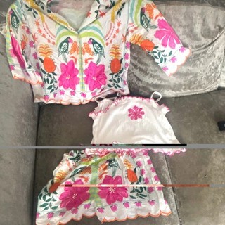 River Island Girls 9 10 Years 3pc Outfit Set Floral Skirt Crop Top Cami