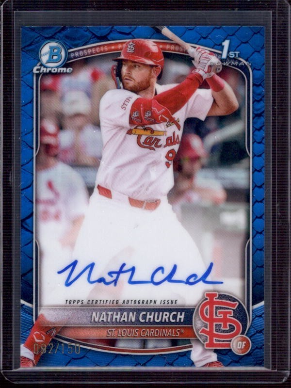 NATHAN CHURCH 2025 Bowman Chrome 1st CPA-NCH Blue Refractor Autograph Auto #/150