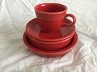 Fiesta red cup & saucer & 2 bowls