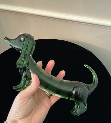 Vintage Large Murano Glass Green Dachshund Dog Sommerso 10” Long - Picture 11 of 16