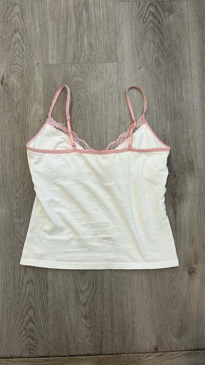 トップス vintage Abercrombie&Fitch race cami Abercrombie and Fitch Pink Lace White Embroidered Cami Rare