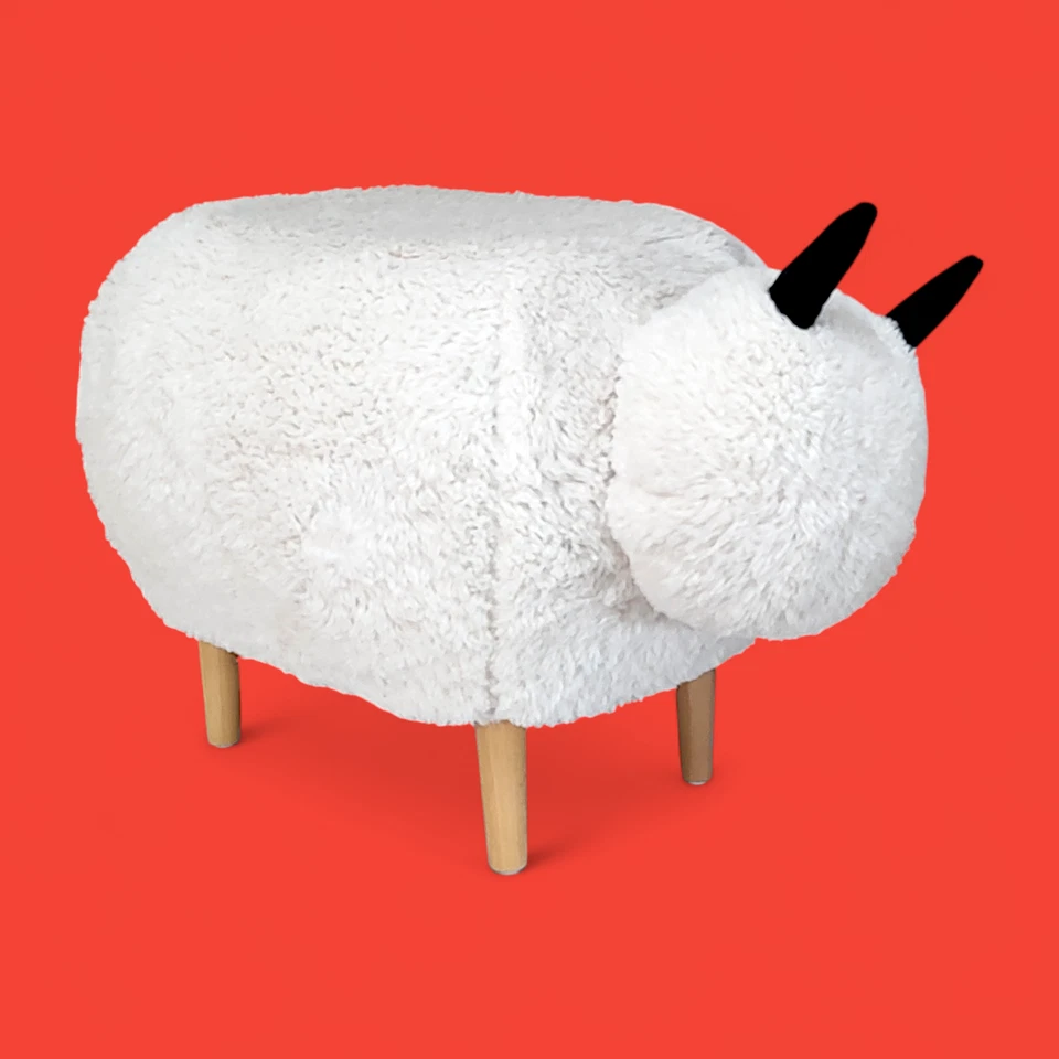 Modern Minimalist Trendsetter's White Sheep Pouf Ottoman 20 英寸 Hx 27 英寸 Lx 19 瓦 — 第 3/4 张图片