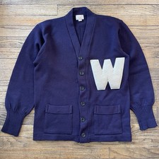 Vintage 50s 60s Letterman Cardigan Sweater Navy Blue  W  Sand Knit Sz 42 Medium