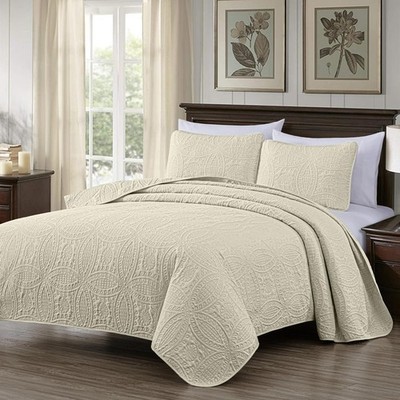 Oversized Bedspread Coverlet Set Pinsonic Pressed Medallion Pattern Soft Bedding