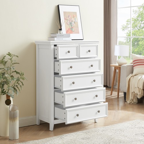 Modern 6 Drawer White Dresser Chest Organizer Storage for Living Room Farmhouse - Picture 3 of 12