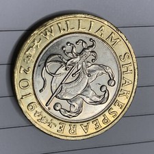 William Shakespeare 2 pound coin £2 2016 Jester Extremely Rare Minting Errors 