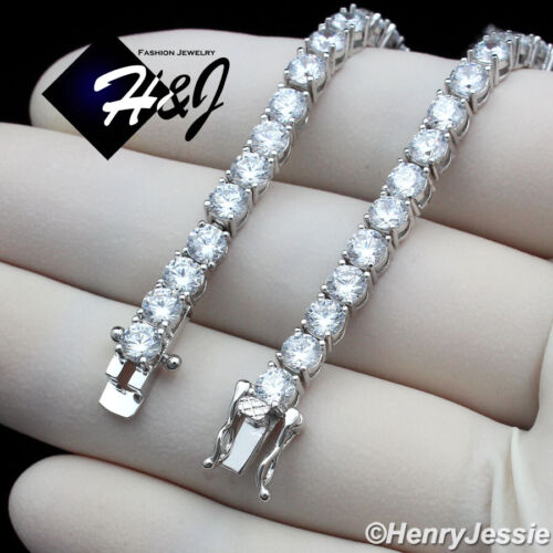 8"MEN WOMEN SOLID 925 STERLING SILVER 4MM ICY BLING CZ 1 ROW TENNIS BRACELET*SB1 - Picture 2 of 4