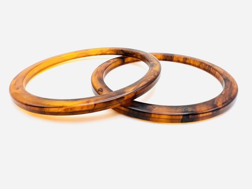 Antique Vintage Bakelite Butterscotch Yellow Brown Marbled Bangle Bracelets - Picture 3 of 16