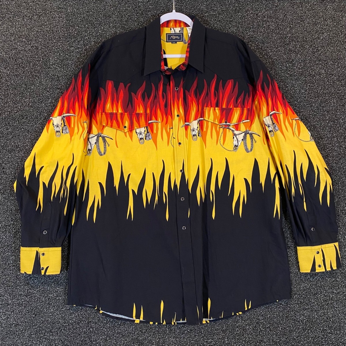 vintage roper fire skull design shirt
