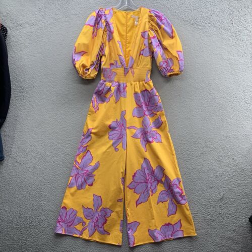 Hutch Anthropologie Yellow Floral Deep V-Neck Wide Leg Jumpsuit Women’s XS NWT