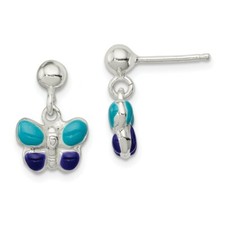 .925 Sterling Silver Enamel Butterfly Post Dangler Earrings 16mm x 10mm