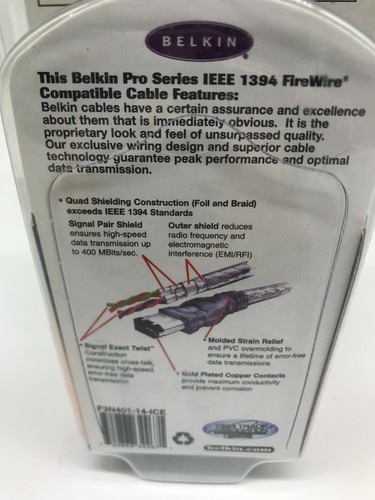 Belkin 1394 IEEE Firewire 6 Pin To 4 Pin Cable Model F3N401-14-ICE 14.7' - Picture 4 of 4