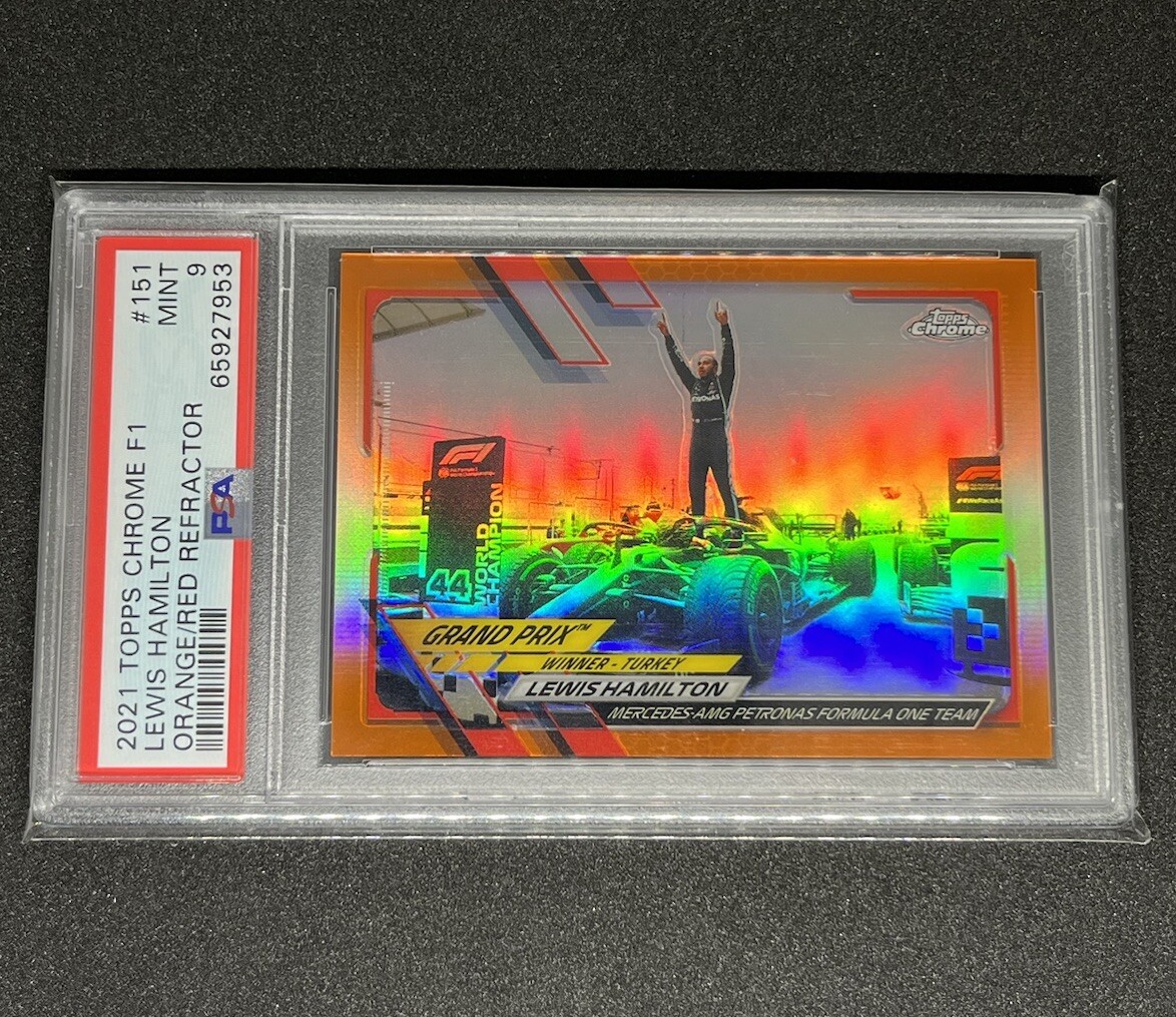 Lewis Hamilton 2021 Topps Chrome F1 Orange/Red Refractor PSA 9 POP 5 #151