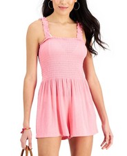 Miken Juniors' Scrunchie Strap Cover-Up Romper Swimsuit Pink Size S