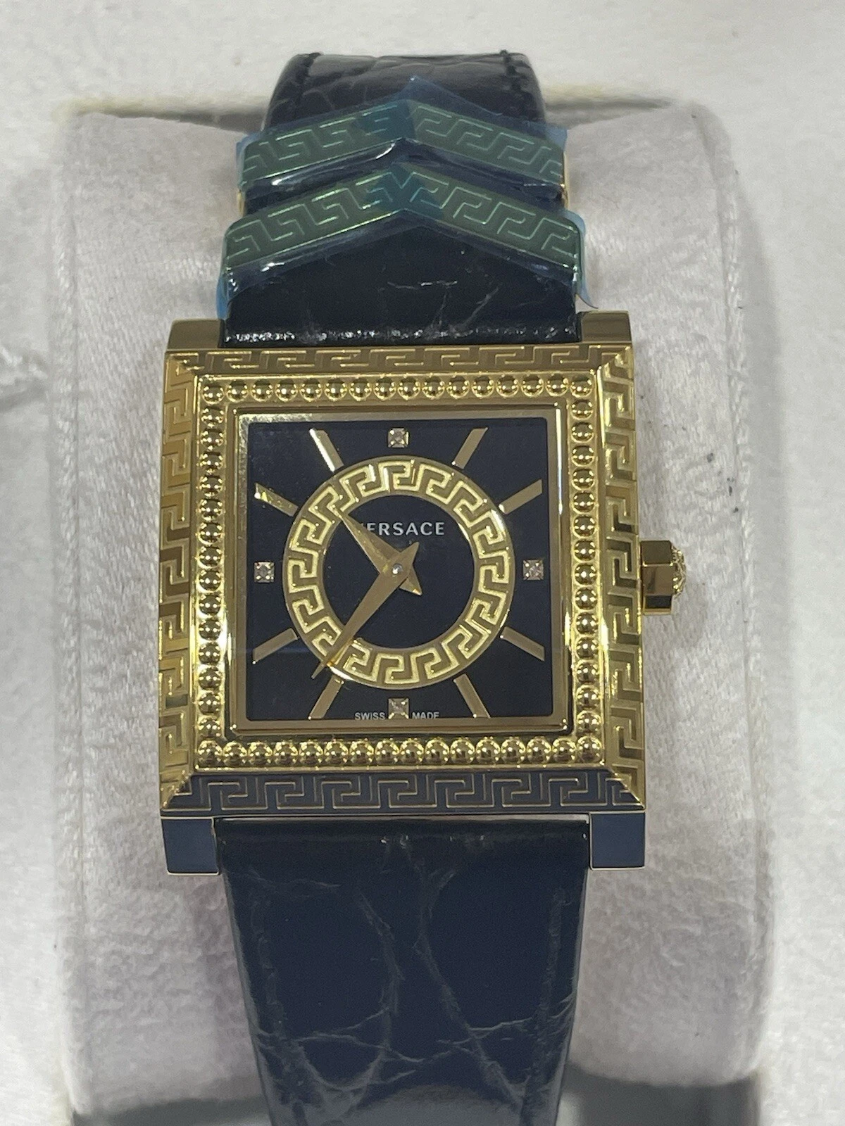 Orologio donna Versace DV25 quadrato quadrante diamantato tono oro NUOVO IN SCATOLA