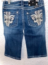 Miss Me Jean Shorts Girls 14 Blue Denim Embellished Sequins Bermuda Fleur De Lis