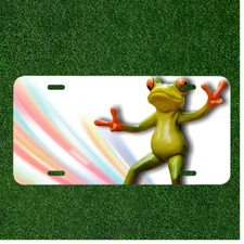 Custom Personalized License Plate Auto Tag With Funny Peace Sign Frog Design