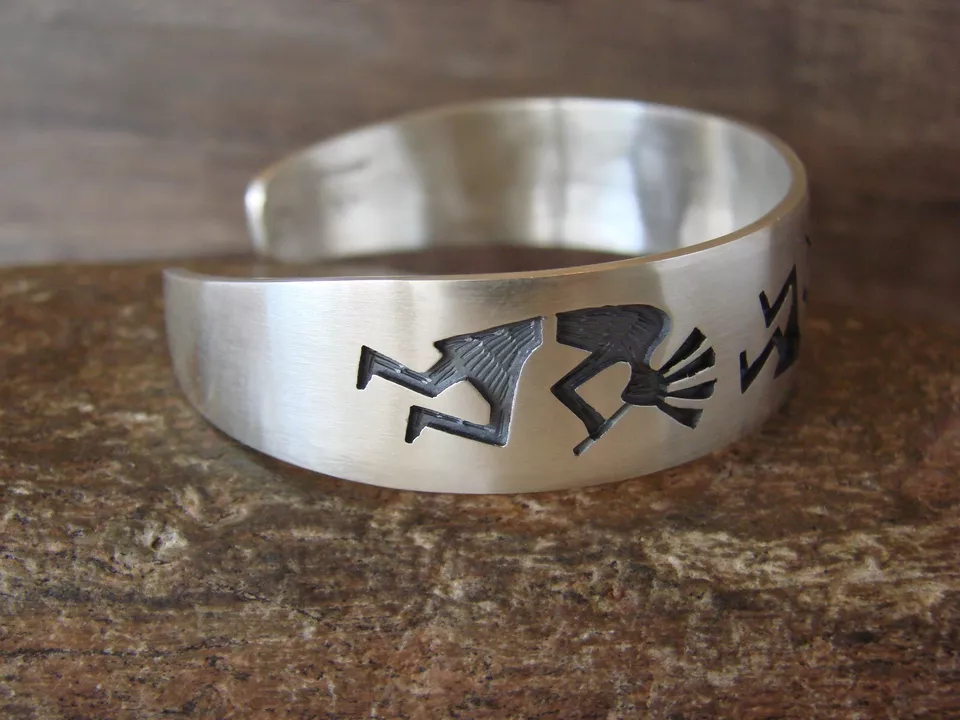 Hopi Indian Sterling Silver Kokopelli Cuff Bracelet - Timothy Mowa - Image 3 of 4