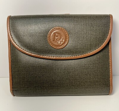 Christian Dior Vintage ♡ Green coincase Vintage CHRISTIAN DIOR Green & Brown Leather Wallet Bifold DIOR