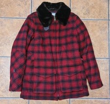 Ll Bean Coat Red Black Check Plaid Maine Guide Wool Parka Primaloft Size Small R
