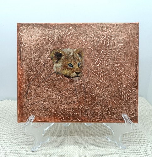 original oil painting Lion cub animals artwork wild cat canvas small wall art - Picture 9 of 14