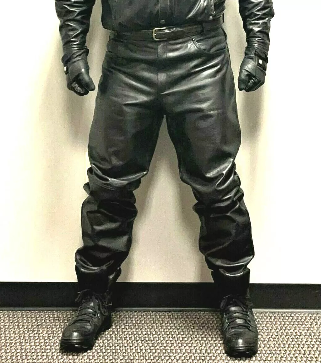 Men’s Route 66 Thick Biker Black Leather Pants - Size 30