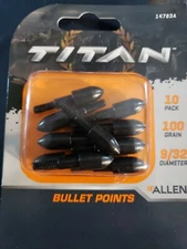 New TITAN BULLET POINTS, 10PK, 100 GRAIN 9/32 for carbon arrows