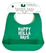 Bella Tunno Tunno Tots Silicone Pocket Adjustable BIB, HAPPY HOLLA DAYS Green