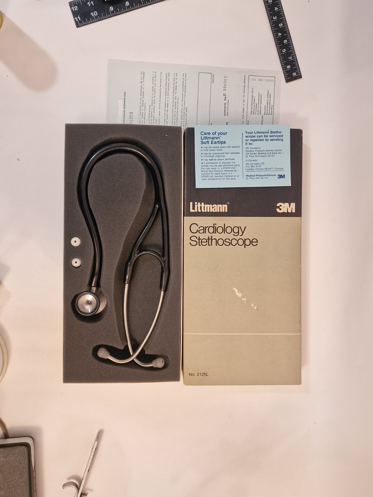 Vintage Littmann Cardiology Stethoscope Black & Silver With Spare Ear