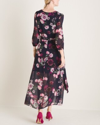 ELIZA J Navy Blue Pink Floral Print Wrap Long Sleeve Maxi Midi High-Low Dress 6 ELIZA J Navy Blue Pink Floral Print Wrap Long Sleeve Maxi Midi High-Low Dress 6