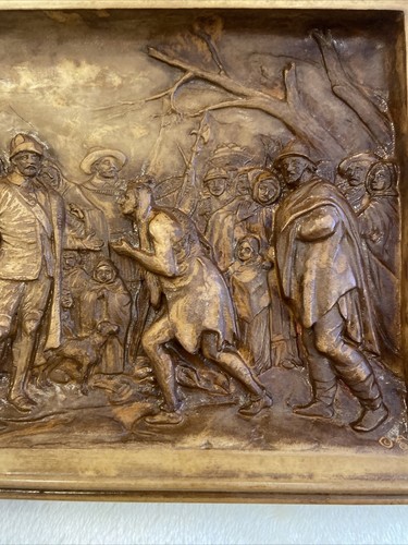 A. S BURBANK Rectangle 3D Wall Plaque 9.25” x 6” LANDING OF THE PILGRIMS - Picture 7 of 24