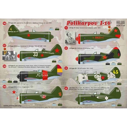 Print Scale 144-021 Decal for airplane 1:144 Polikarpov I-16 Waterslide decals - Picture 19 of 24