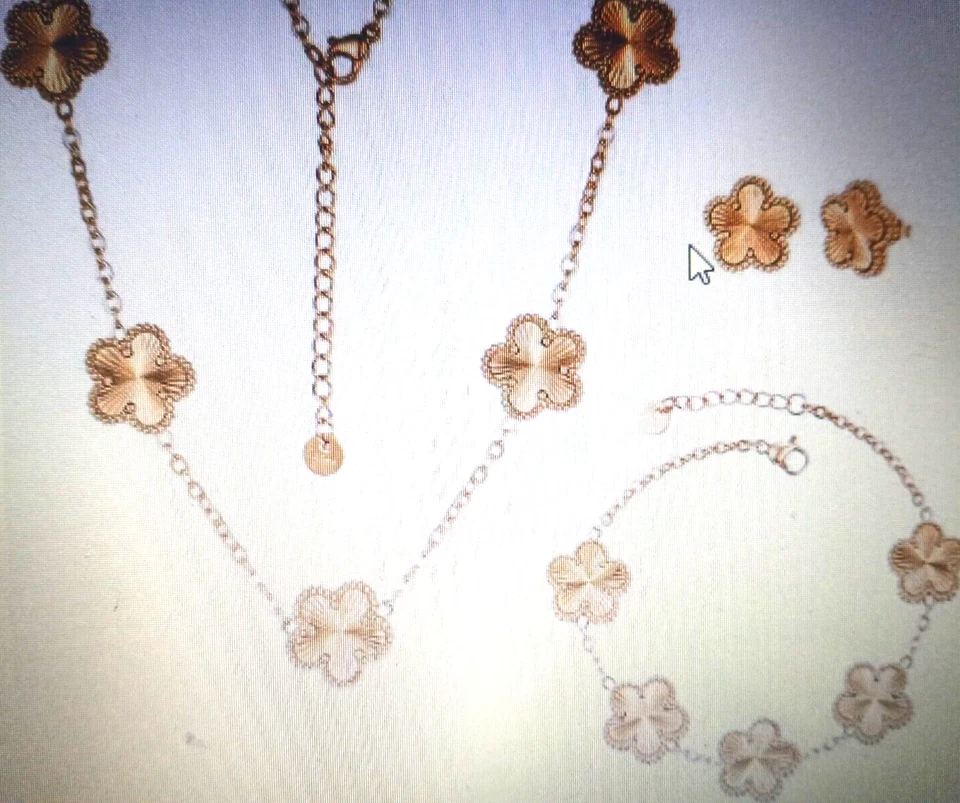 DESIGNER INSPIRED 14K YELLOW GOLD CLAD NECKLACE BRACELET + BONUS EARRING ADJ.