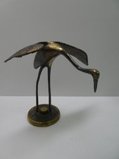 VINTAGE CHINESE BRASS STORK CRANE BIRD STANDING ON BASE