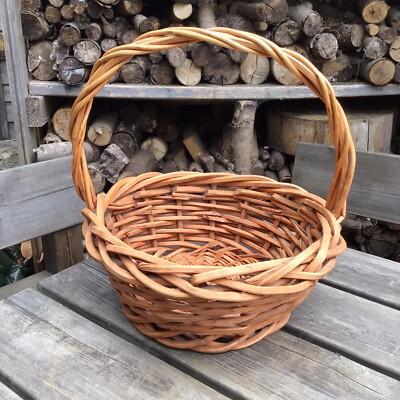 Alter Vintage dicker Weidenkorb Sammeln Blumenkorb Präsentationskorb 15'' Durchmesser