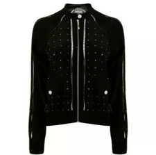 Women's New Designer Cavalli Black Embellished Silver Stud Rhinestone Jacket.