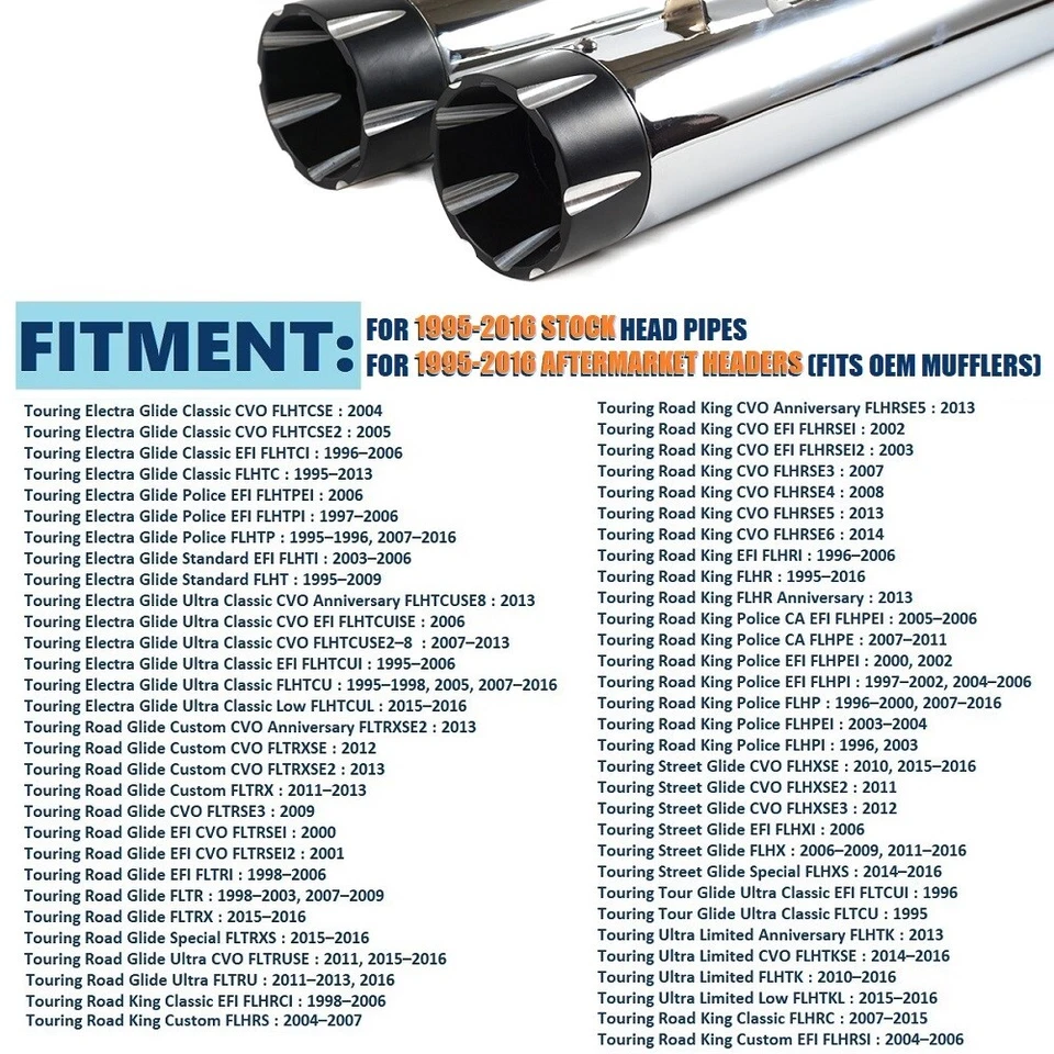 SHARKROAD Exhaust 4" Slip On Mufflers For Harley Touring 95-16 Street Glide - Image 3 of 4