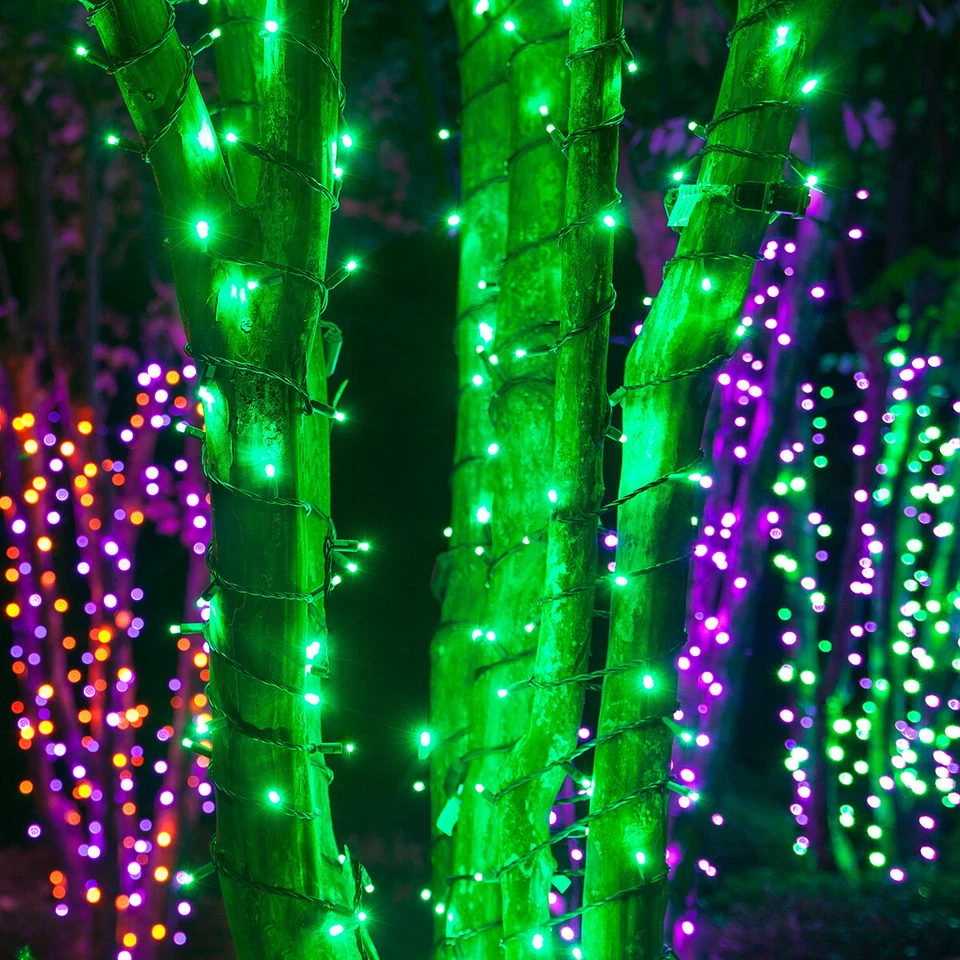 70 luces LED de Halloween naranja púrpura verde, alambre negro, 24 pies fiesta porche césped Foto 2 de 4