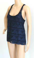 Abercrombie Fitch Lined Lace Dark Blue Sheer Strap Tank Top Women Small EUC