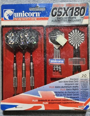 Unicorn GSX180 English 20 gram Steel Tip Brass Darts Mega Bonus Pack Clam Case 
